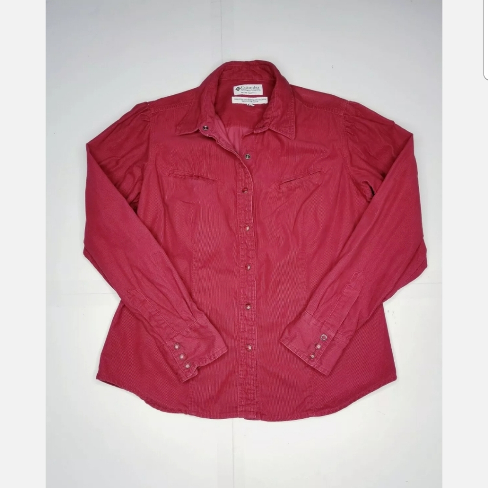 Columbia Red Corduroy Snap Retro Women's Top Large 44" Chest Princess Sleeves